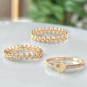 Dainty Gold Heart Boho 3-ring set, Charmed Aroma Wanderlust Collection